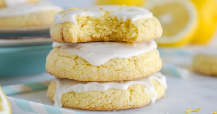 Wide view of a stack of 3 Lemon Cake Mix Cookies