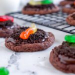 Oreo Dirt Cookies with a gummy worm on top