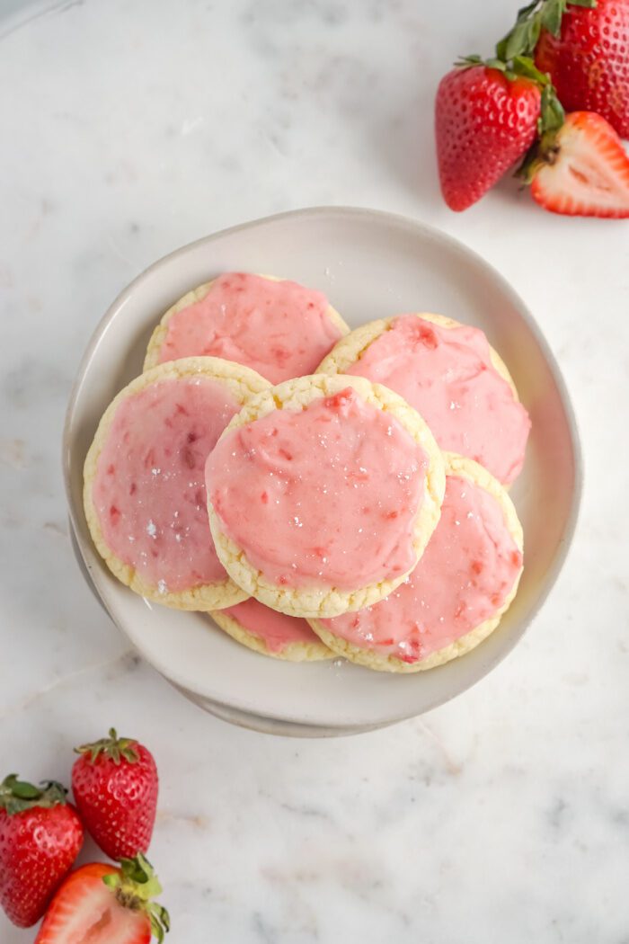 A plate of strawberry sugar cookies.