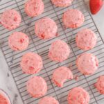 Strawberry Cake Mix Cookies with Strawberry Lemon Glaze on cooling rack