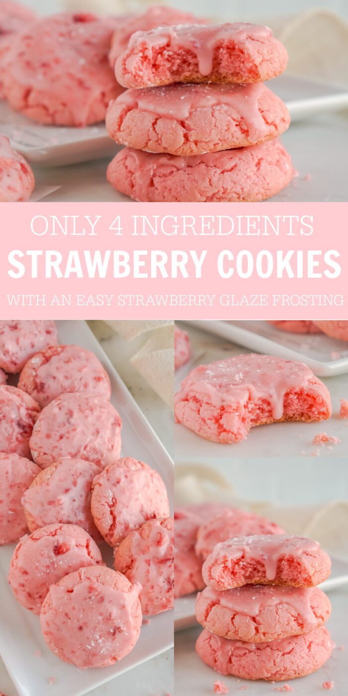 Homemade strawberry cookies with strawberry glaze frosting.
