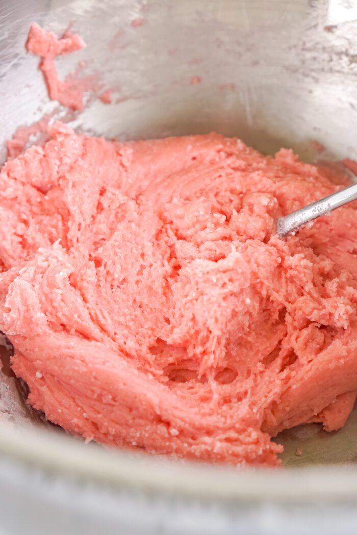 Strawberry cookie dough in a bowl