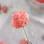 Strawberry cookie dough in a cookie scoop