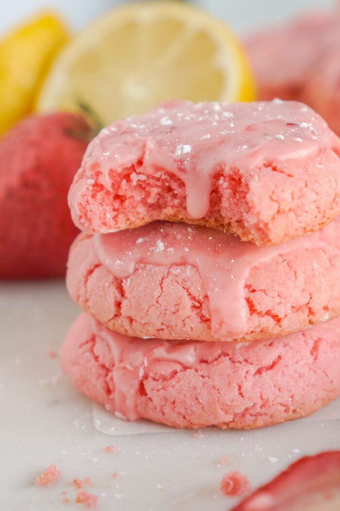 Stack of 3 Strawberry Cake Mix Cookies