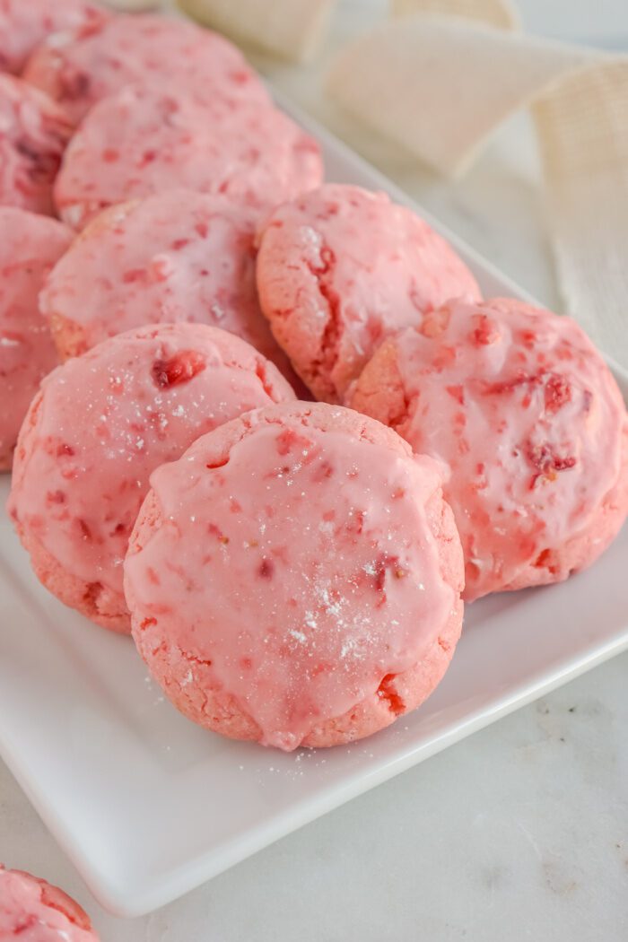 Plate of several Strawberry Cookies with Strawberry Glaze