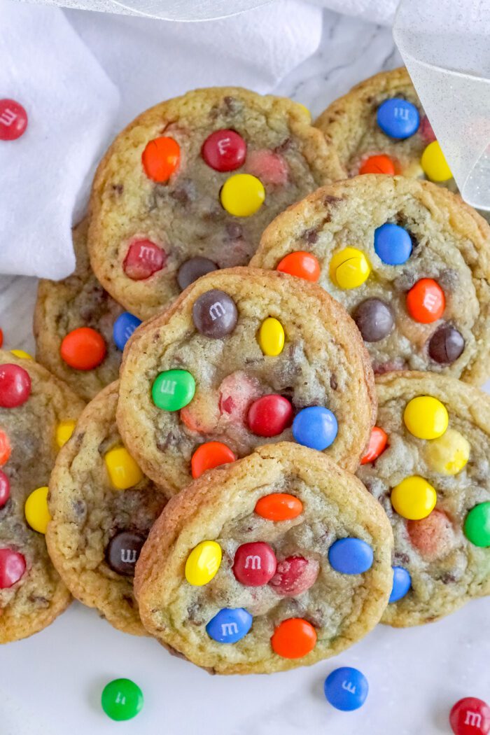 Pile of Chocolate Chip M&M cookies