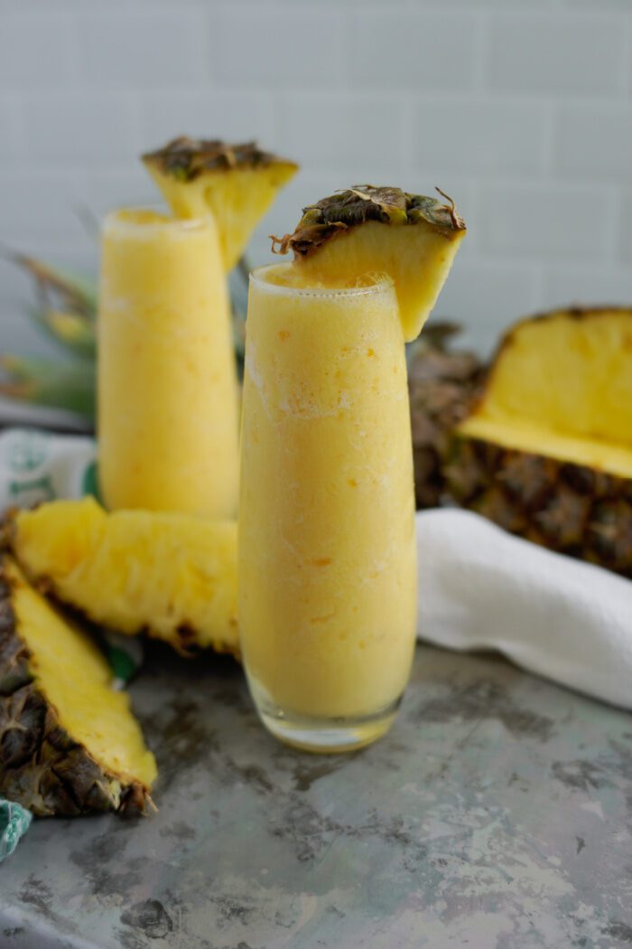 Pineapple smoothies in tall glasses