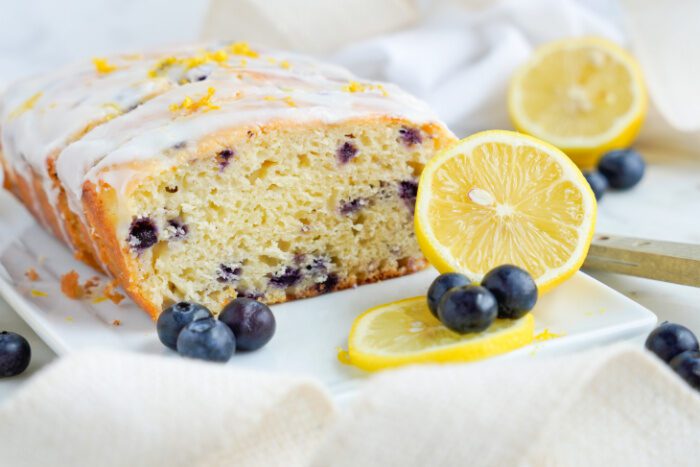 Wide view of lemon blueberry loaf