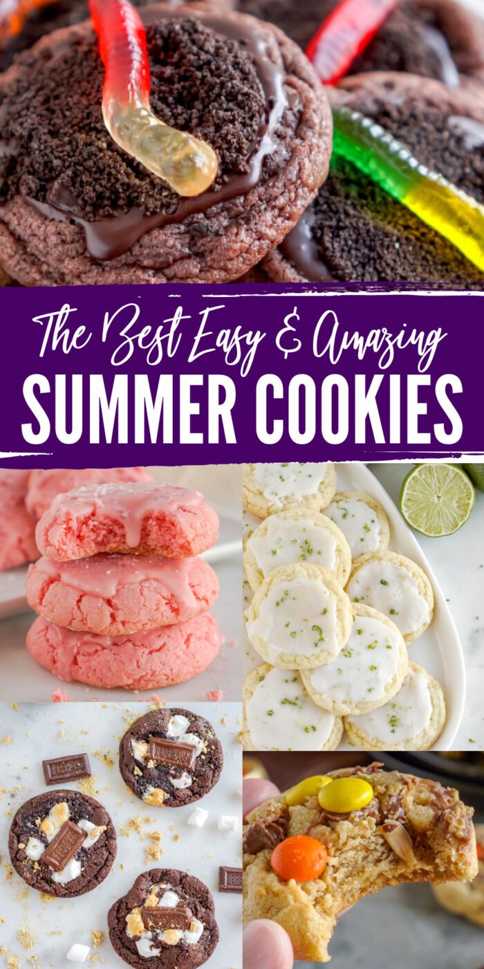 A collage of five different summer cookies.