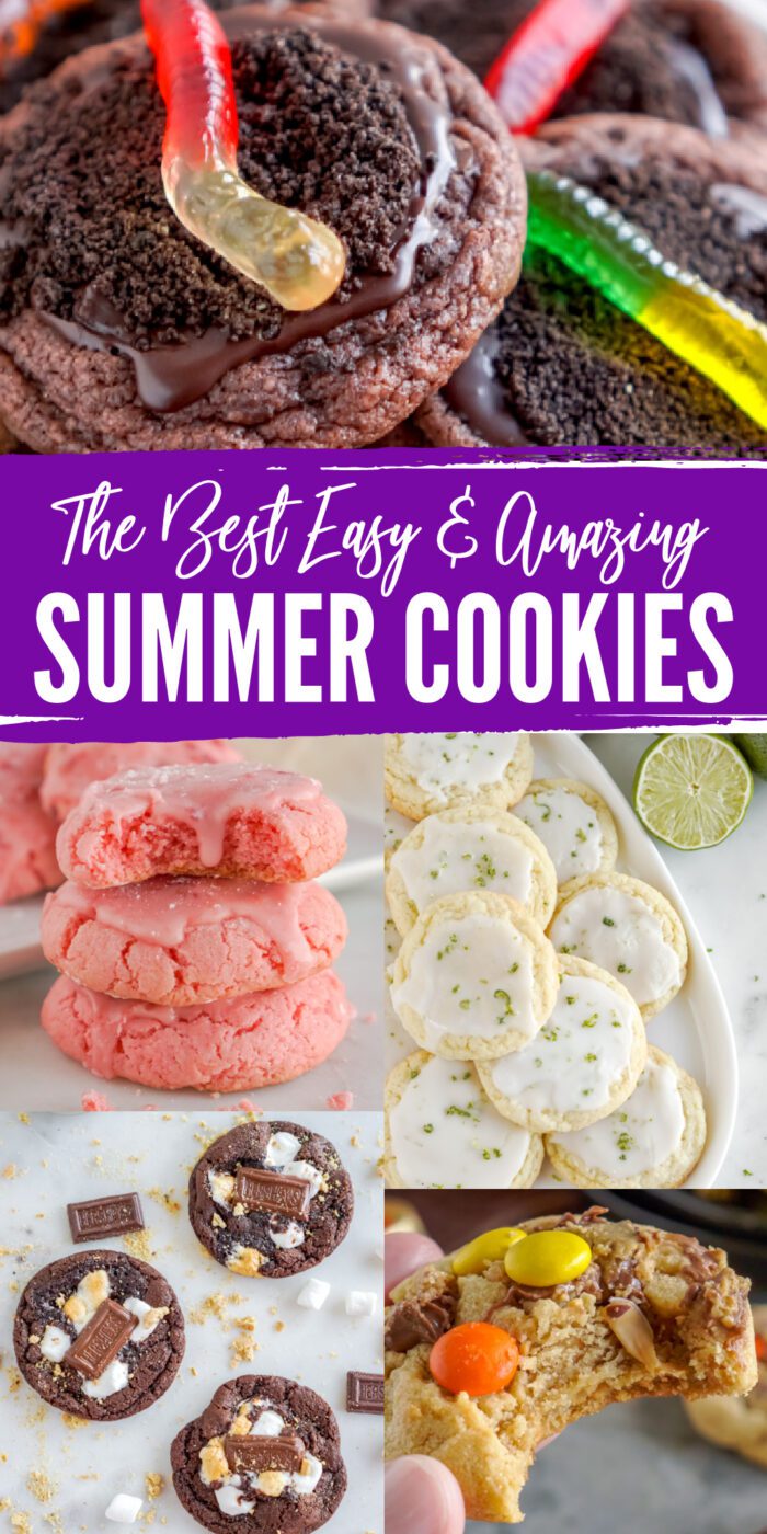 A collage of images of various summer cookies.