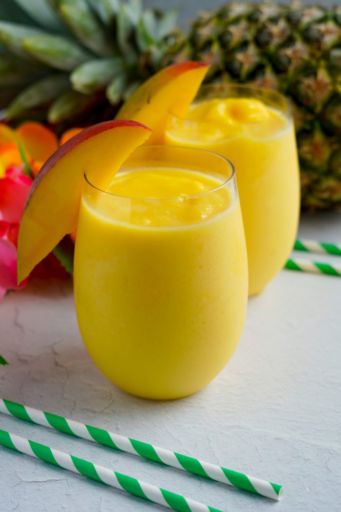 2 glasses of homemade mango smoothie