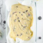 Lemon Blueberry Loaf batter in a pan