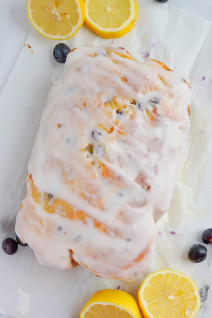 Lemon Blueberry Loaf with lemon glaze