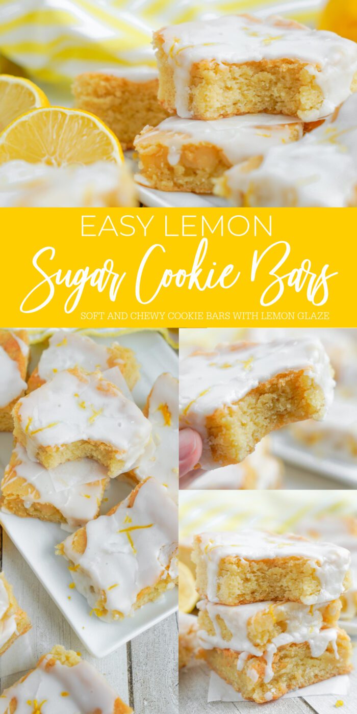 Lemon sugar cookie bars with lemon glaze.