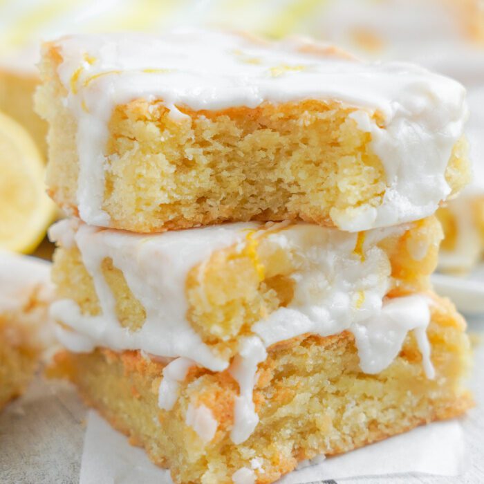 3 Lemon Sugar Cookie Bars stacked on top of each other