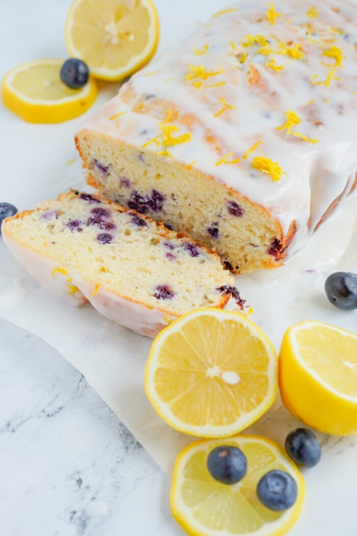 Sliced lemon blueberry loaf