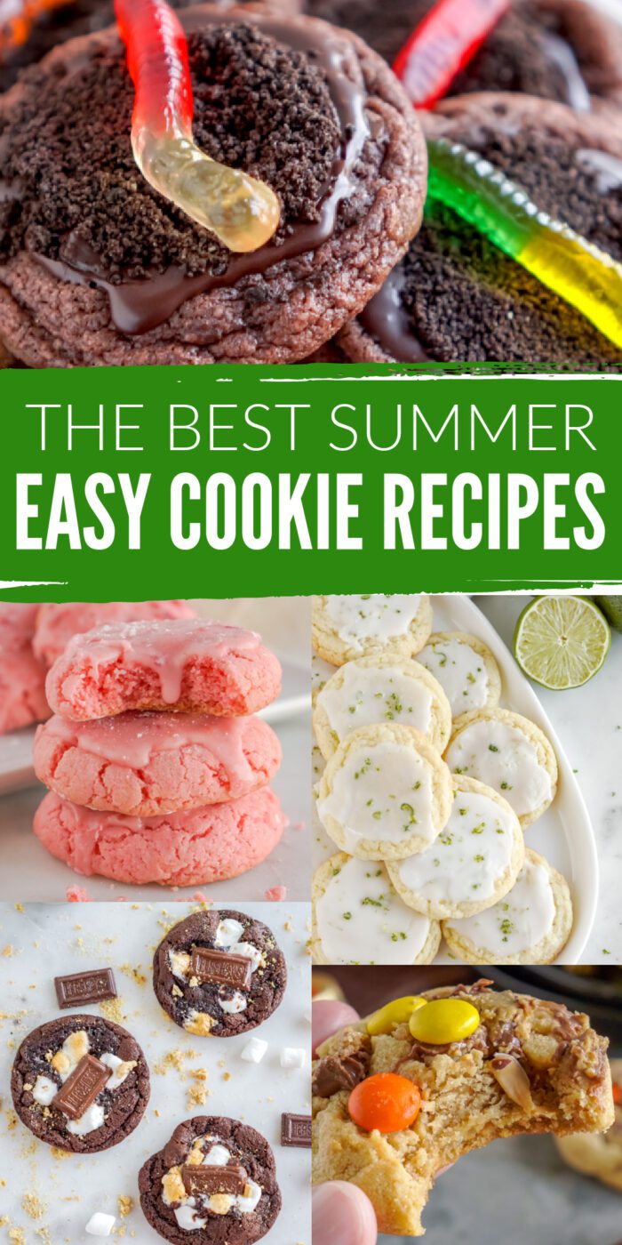 A collage of images of various summer cookies.