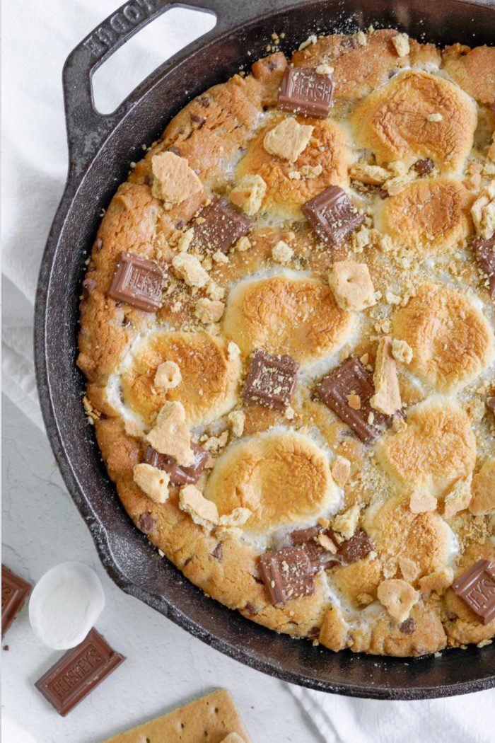 Baked S'mores Chocolate Chip Skillet Cookie
