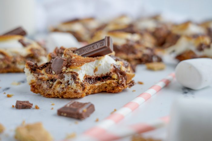 Wide view of S'more Bar with a bite taken out of it