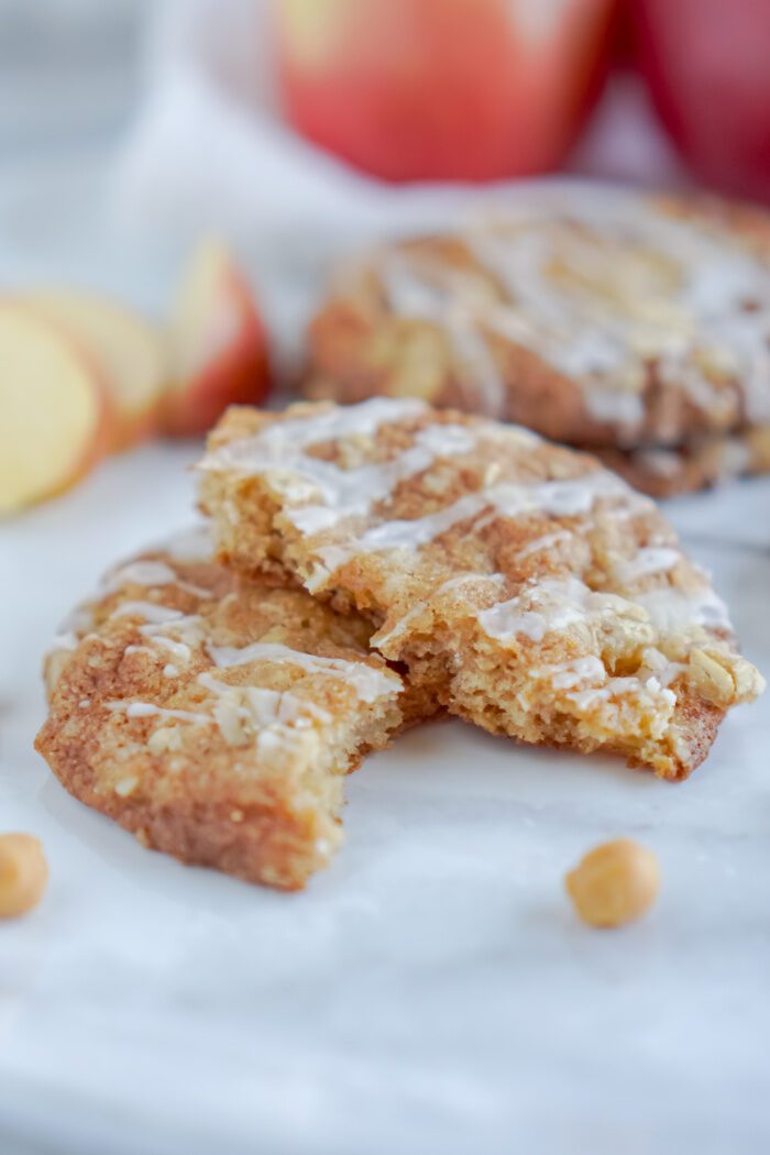 Broken Caramel Apple Cookie propped up on itself