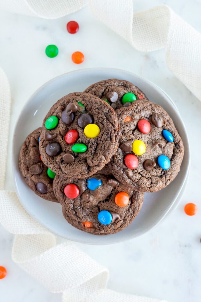 Plate of Chocolate Chip M&M Cookies