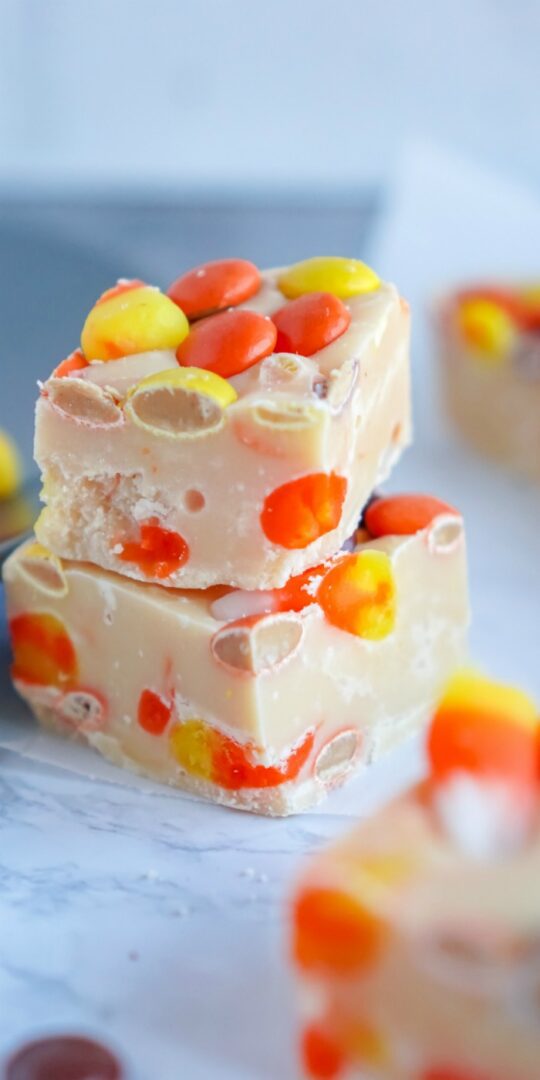 Stack of two Candy Corn fudge squares