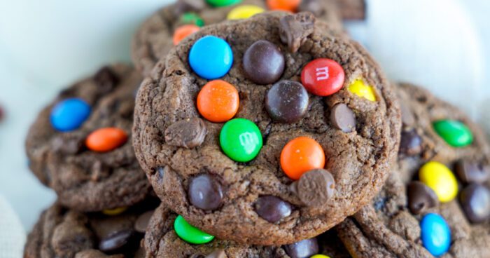 Close up of Chocolate M&M Cookies