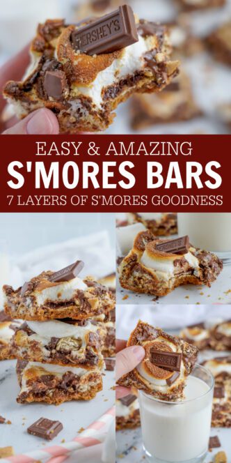 A collage of images showing S'mores bars.