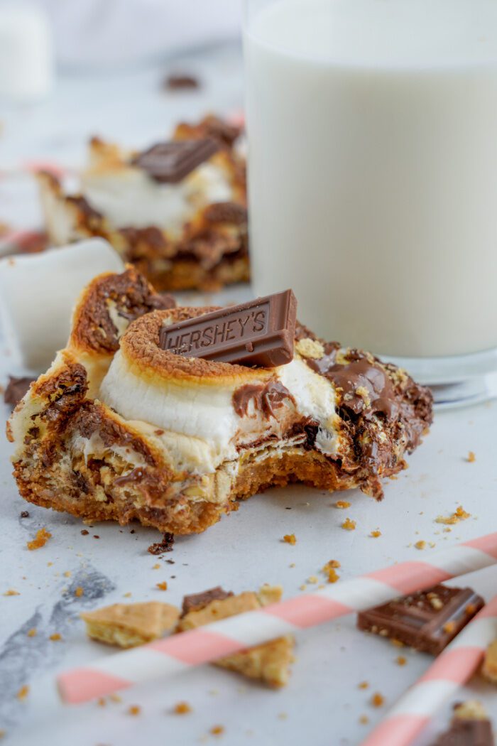 A S'more Bar with a bite taken out of it