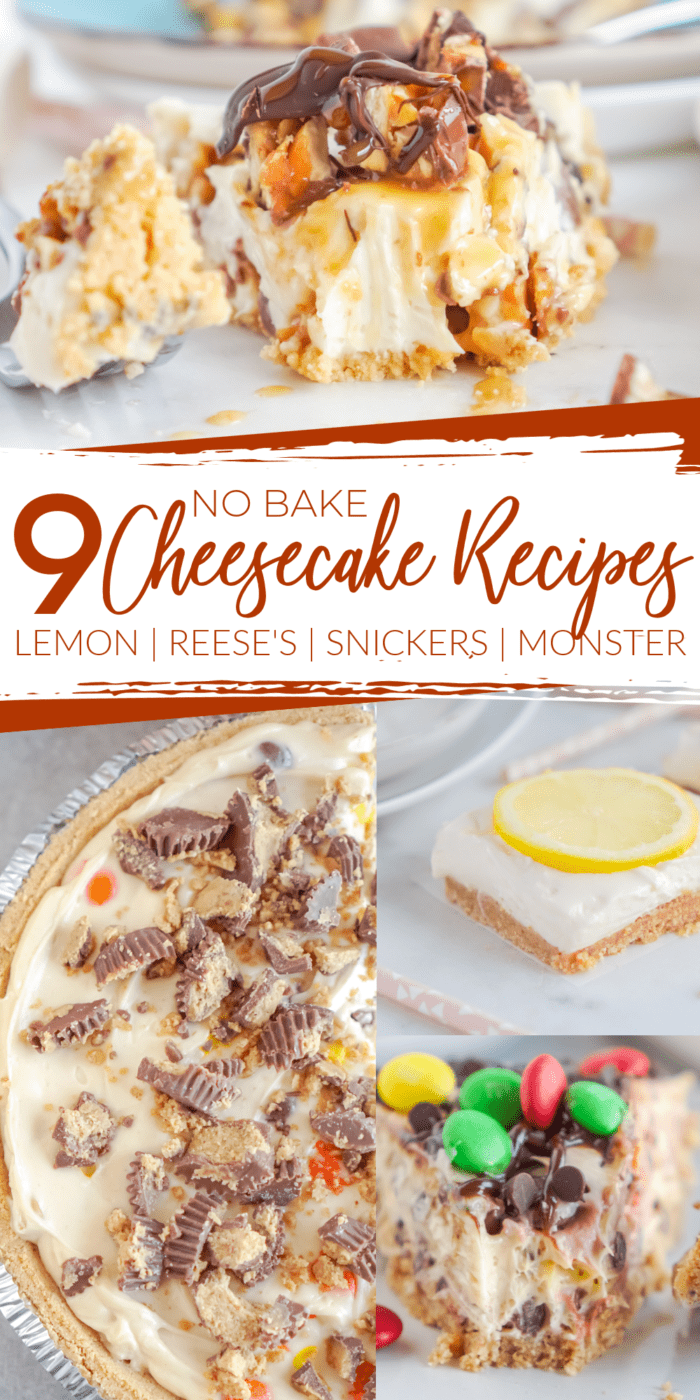 No-bake cheesecake recipes with various toppings.