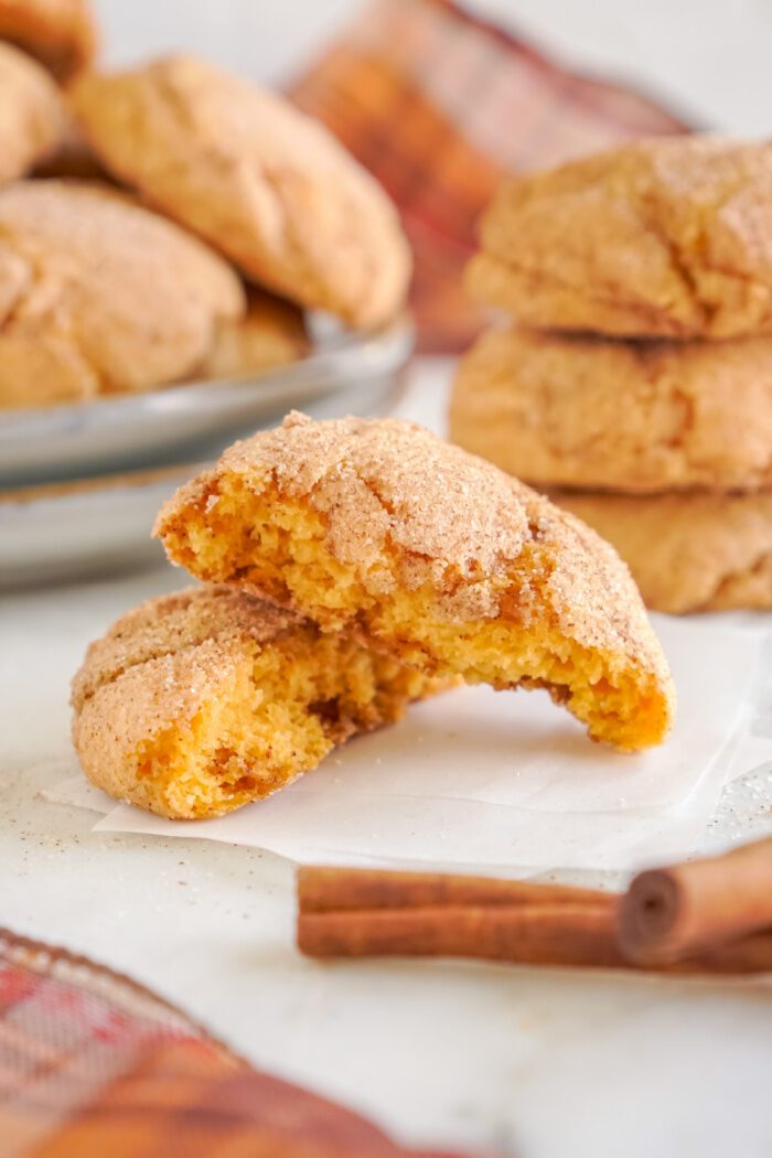 Pumpkin Snickerdoodle Cookie broken in half