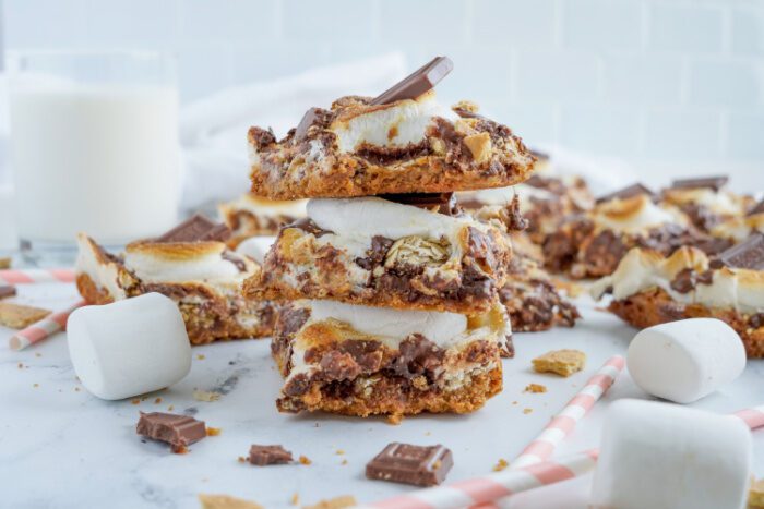 Wide view of 3 S'mores Bars stacked
