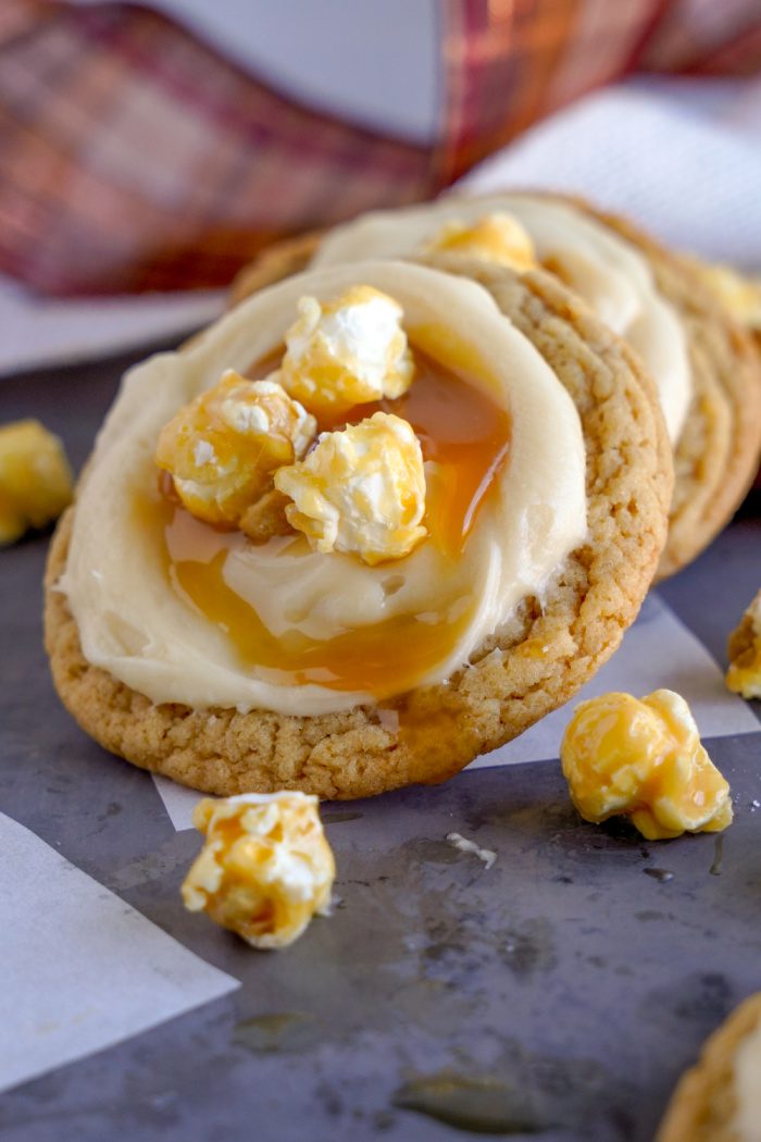 Caramel Popcorn Cookies propped up