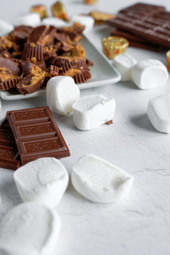 Chopped peanut butter cups and sliced marshmallows