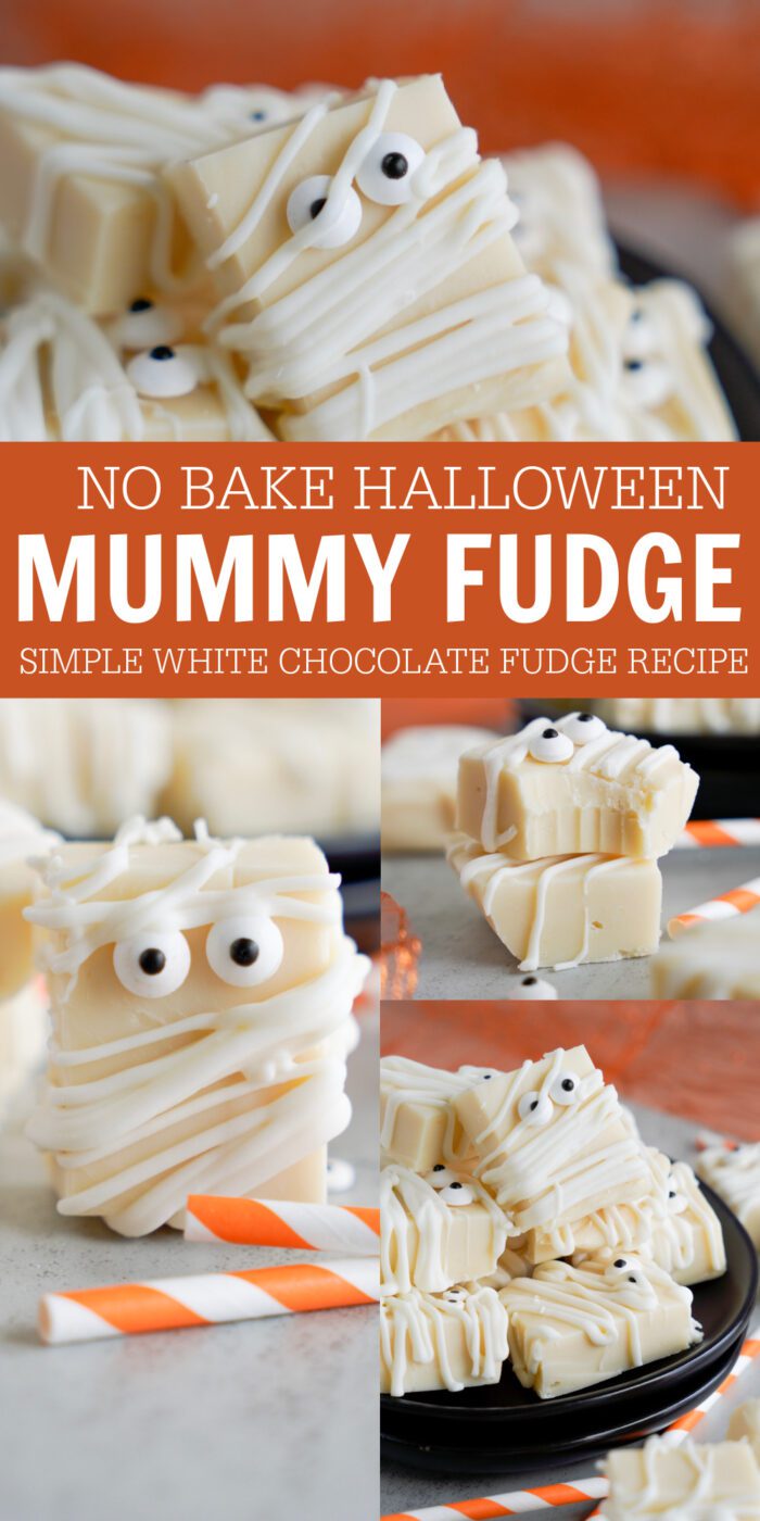 Mummy-wrapped white chocolate fudge for Halloween.