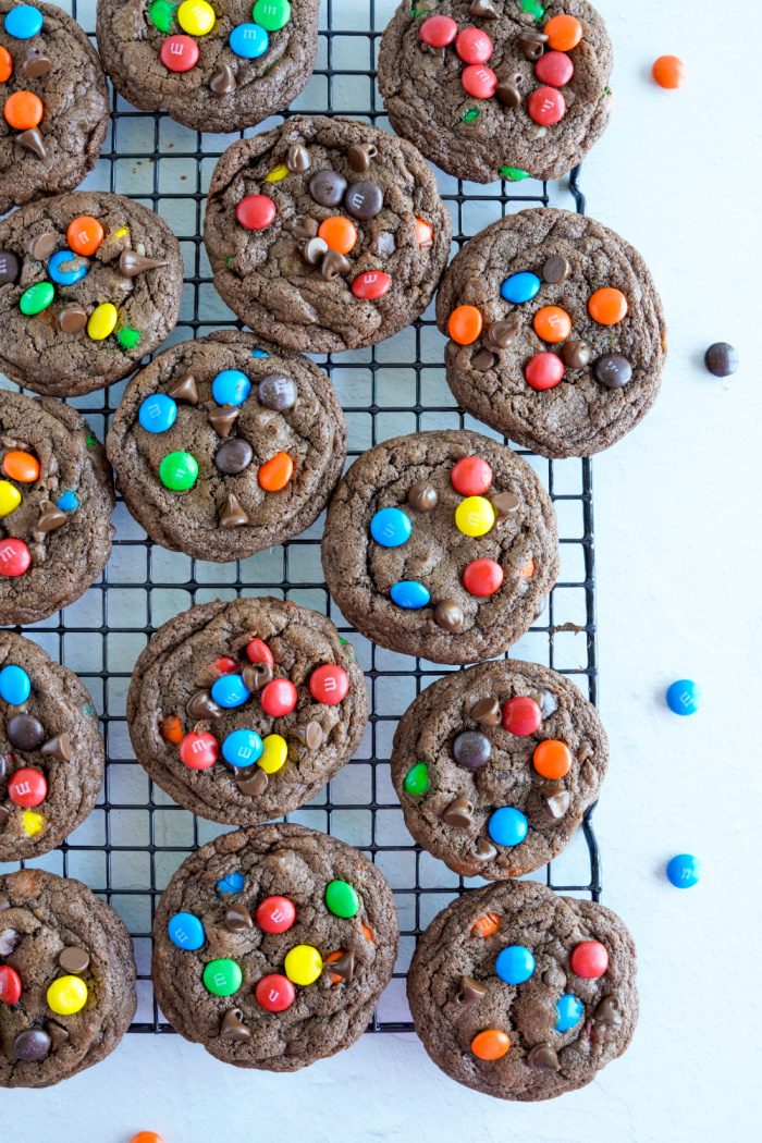 Baked Double Chocolate M&M Cookies