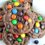 Easy Double Chocolate M&M Cookies Pile