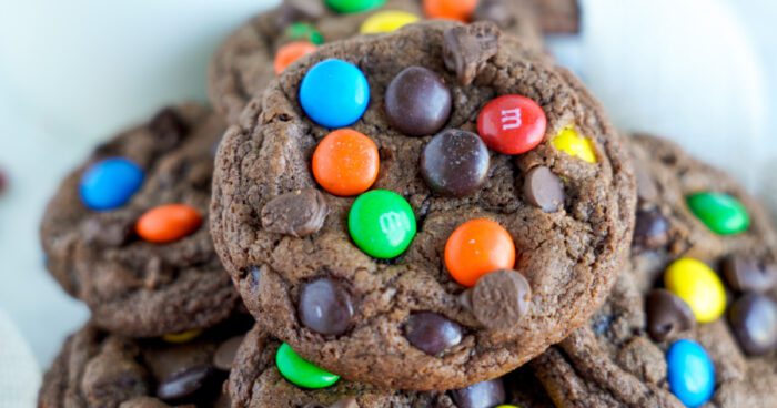 Several M&M Cookies in a pile