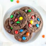 Easy Double Chocolate M&M Cookies on Plate