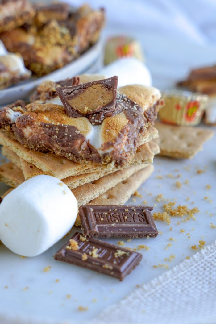 Reese's S'mores Bar with chocolate pieces and marshmallows