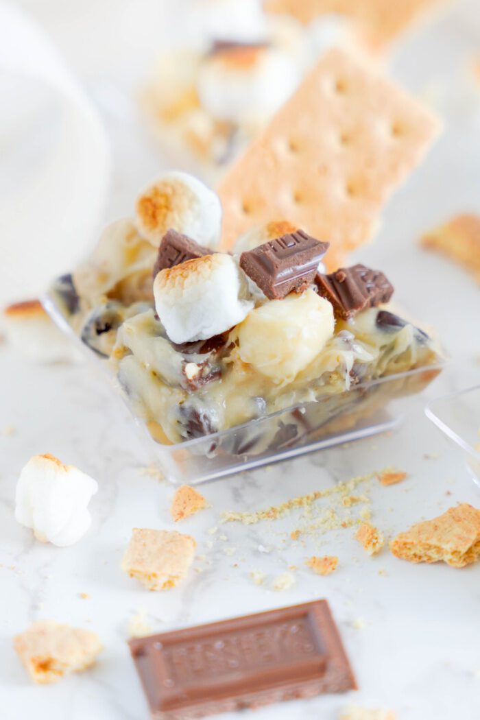 Close up bowl of S'mores Cookie Dip