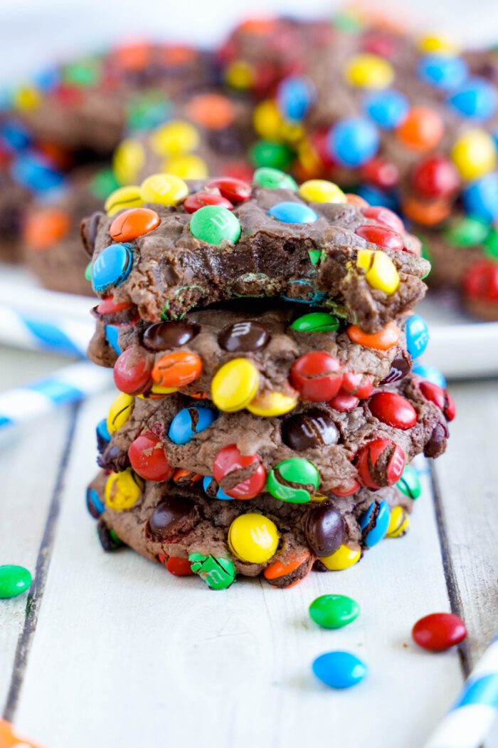 4 Mini M&M Cookies Stacked