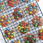 M&M Brownie Mix Cookies on cooling rack