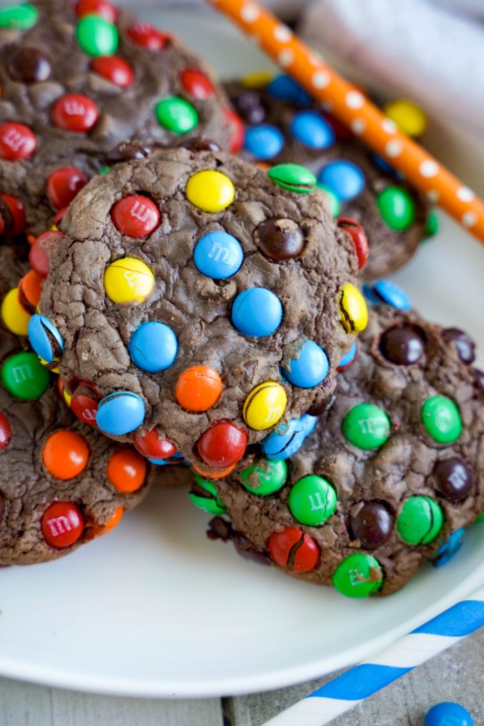 Pile of M&M Cookies on a plate
