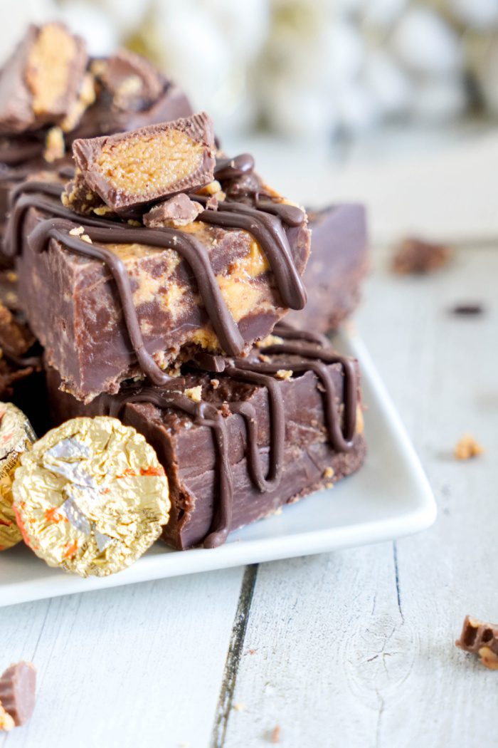 Pile of Reese's Fudge squares on a plate
