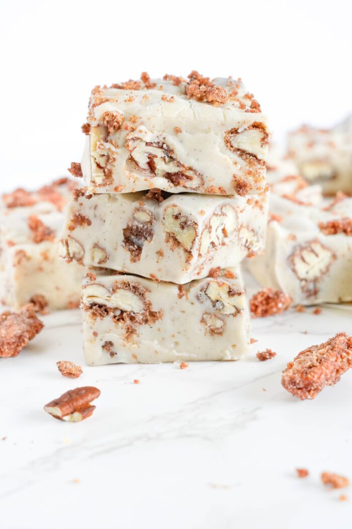 Three Candied Pecans Fudge Squares stacked