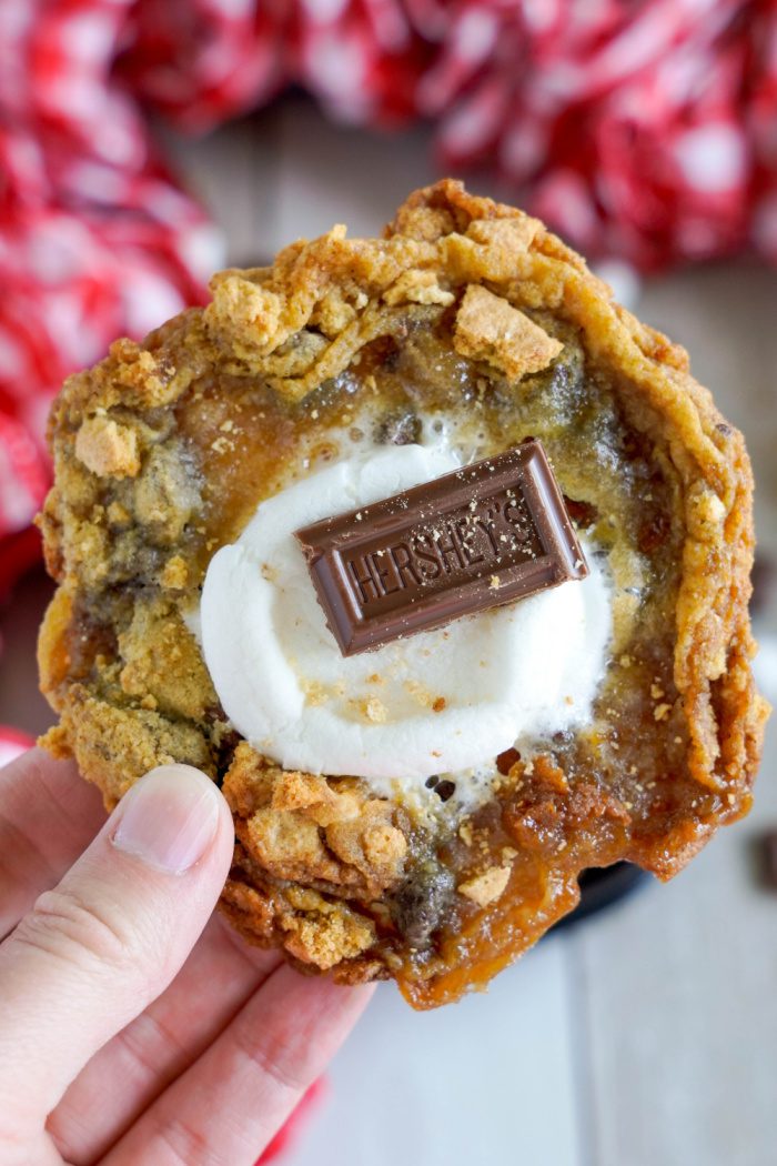 close up of someone holding a S'mores Cookie