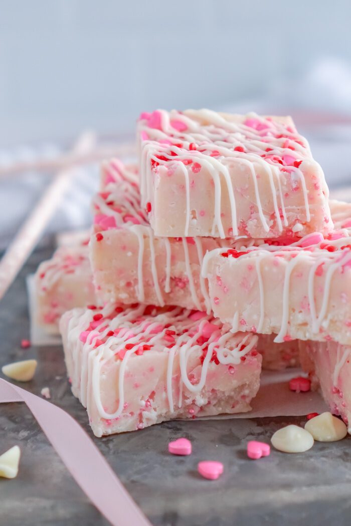 Pile of Valentine's Day Sugar Cookie Fudge