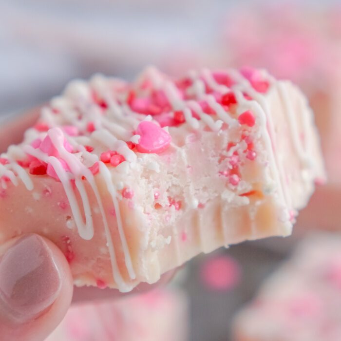 Someone holding Valentine's Day Fudge square