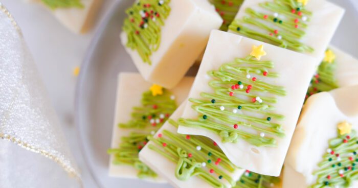 Pile of several Christmas Vanilla Fudge squares